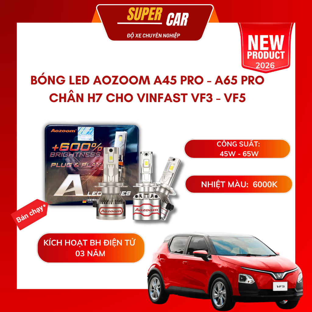 [VF3 - VF5] Bóng Led Aozoom / GPNE H7 Phù Hợp Lắp Cho VINFAST VF3 - VF5 Bóng Led Tăng Sáng Cho Xe Ô 
