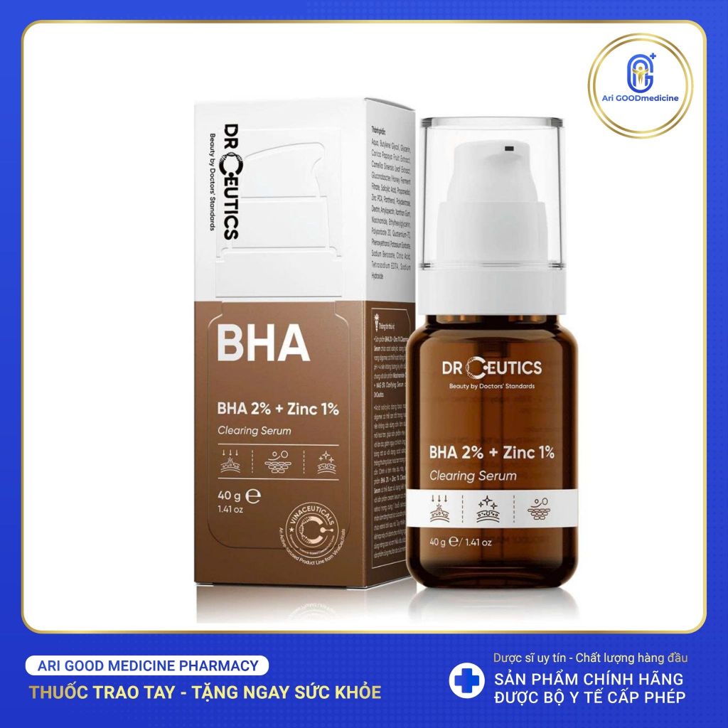 Serum DrCeutics BHA 2% Hỗ Trợ Giảm Mụn, Kiểm Soát Dầu Nhờn BHA 2%+ Zinc 1% (Mẫu Mới 40g)