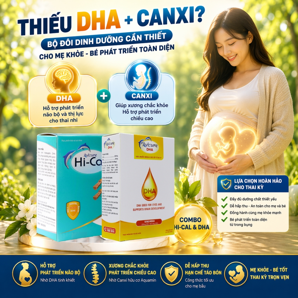 Combo Canxi Hữu Cơ Cho Bà Bầu Avisure Hical Và DHA Tinh Khiết Avisure DHA Cho Bà Bầu