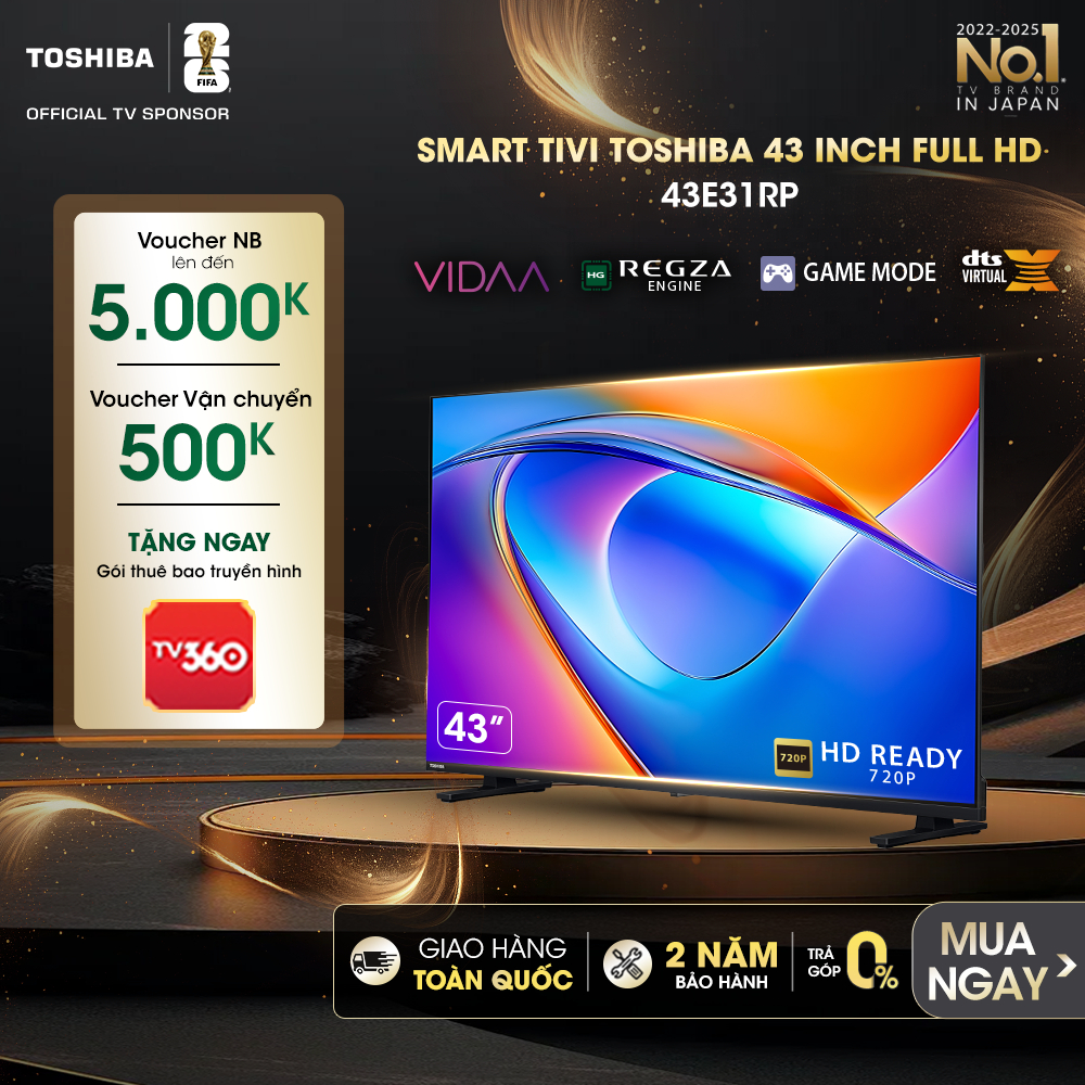Smart Tivi Toshiba 43 inch Full HD 43E31RP, Giao Hàng Toàn Quốc, Bảo Hành 24 Tháng