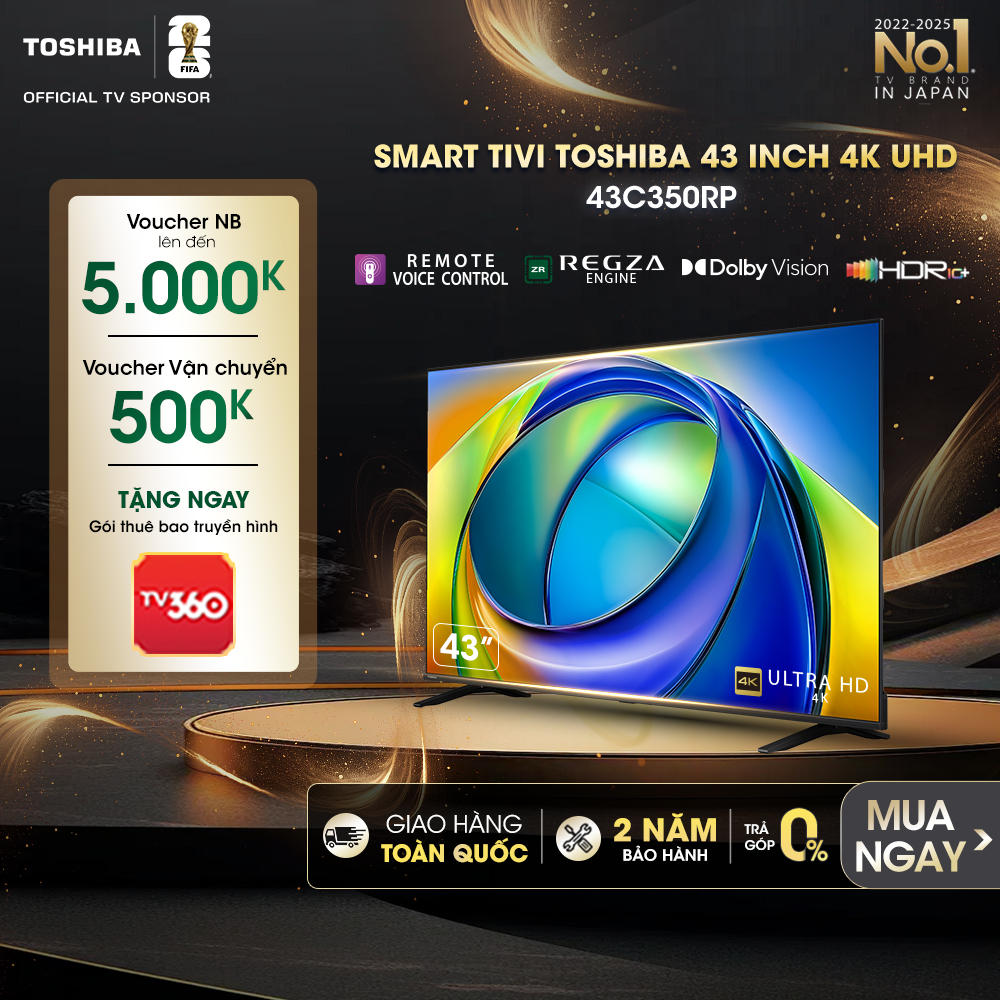 Smart Tivi Toshiba 43 inch 4K UHD 43C350RP, Giao Hàng Toàn Quốc, Bảo Hành 24 Tháng