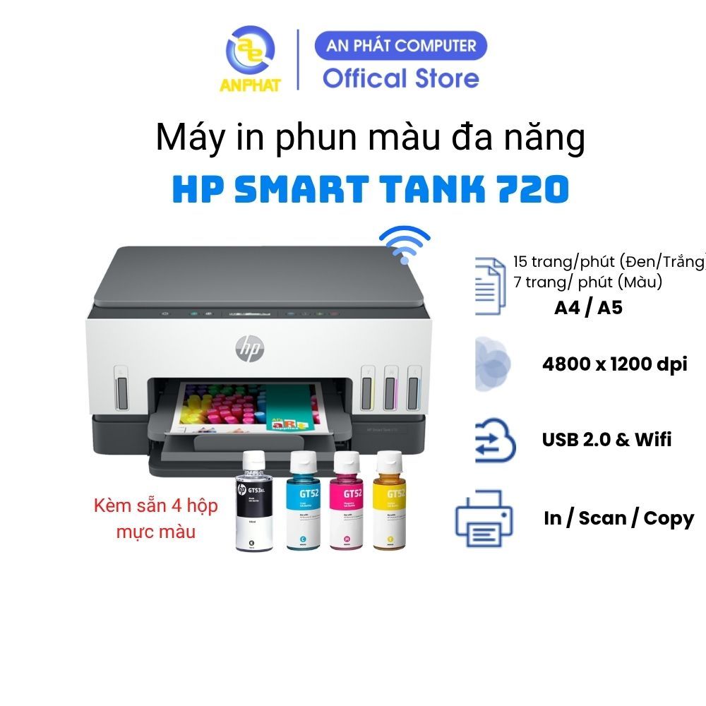 Máy In Đa Năng HP Smart Tank 720 - In 2 Mặt Tự Động, Khay Giấy 250 Tờ, WiFi Siêu Tốc