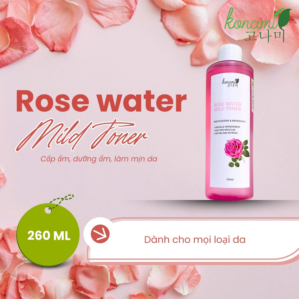 Nước hoa hồng Konami rose water mild toner 260ml