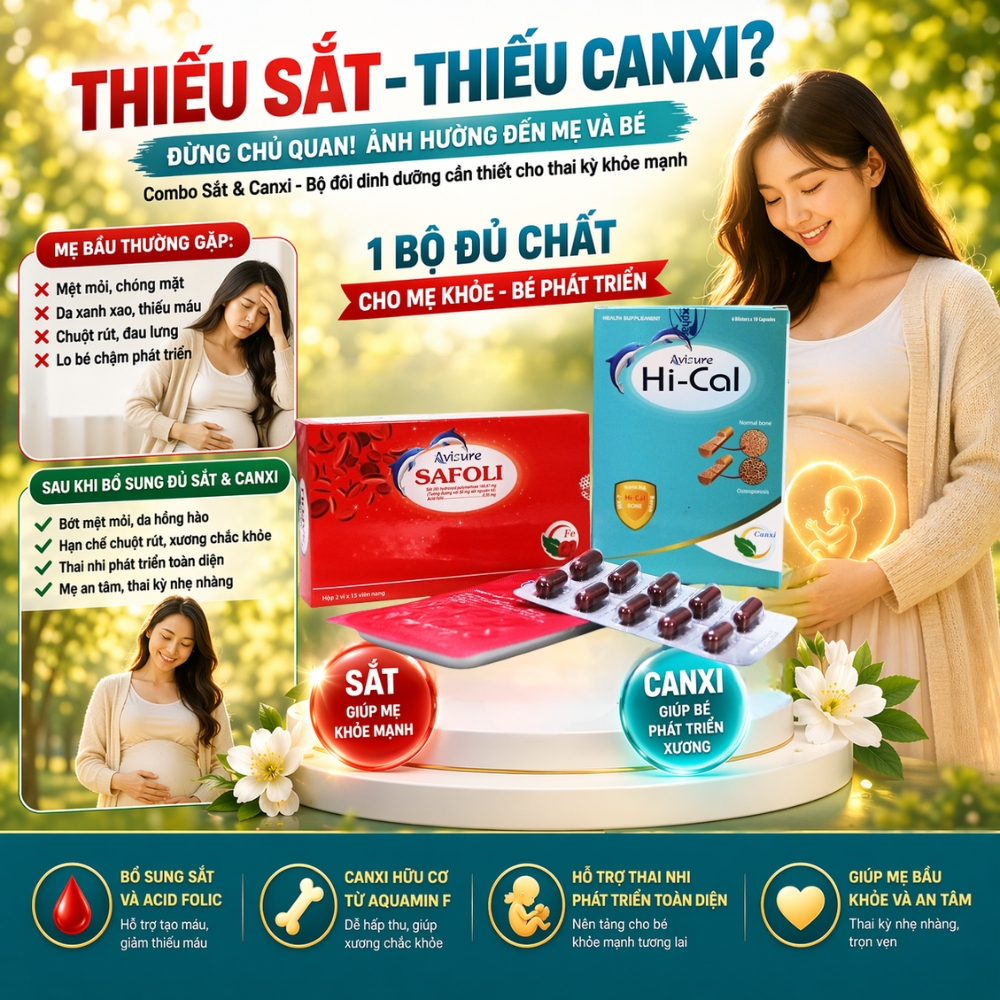 Sắt Hữu Cơ Avisure Safol và Canxi Avisure Hical Chính Hãng Cho Phụ Nữ Mang Thai và Cho Con Bú