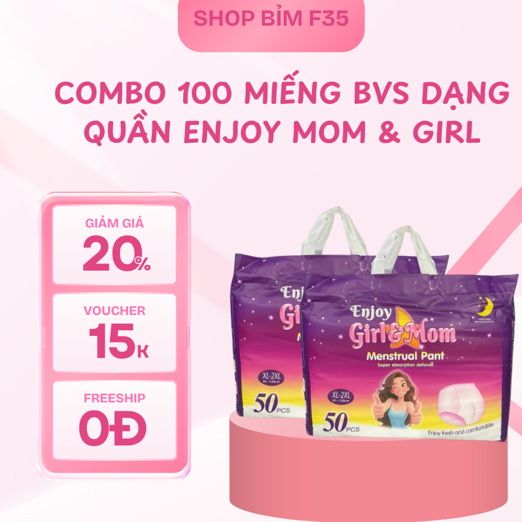 100 Miếng bvs dạng quần enjoy mom & girl dành cho phụ nữa đến tháng, trước sinh, sau sinh,êm mềm thấ