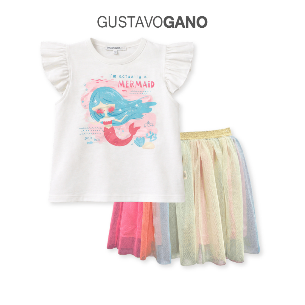 Set áo và chân váy lưới màu cầu vòng cho bé gái Gustavo Gano - SONOKO - MERMAID