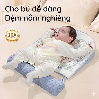 Gối chống trào ngược đa năng nghiêng 15 độ tiêu chuẩn, Gối dốc có kèm gác chân cao su non KidAndMom