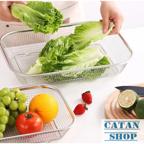Rổ Lưới Inox Chống Gỉ Rổ Đựng Rau Củ Quả Thịt Cá Thoát Nước Nhanh Đựng Đồ Chiên Ráo Dầu Tiện Lợi
