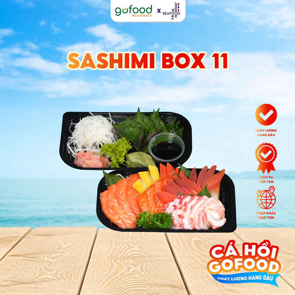 [Laifarm] GOFOOD - Sashimi Box 11 Gồm Cá Hồi Nauy, Cá Trích Ép Trứng, Sò Đỏ Nhật, Bạch Tuộc Nhật - G