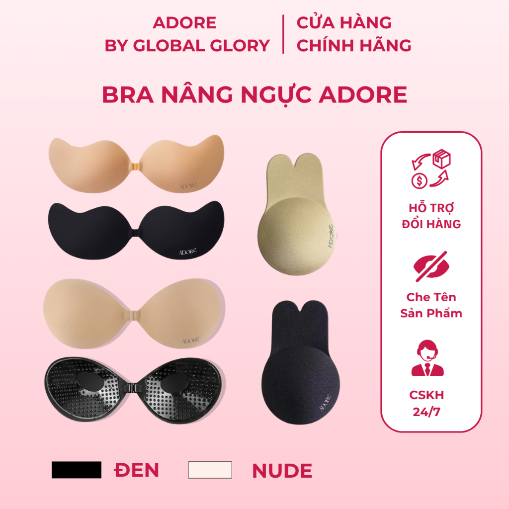 ADORE Combo Miếng Dán Ngực Silicone Bra Cài Trước Tạo Khe Đẩy Ngực Bám Dính Tốt Tặng kèm Dây Đeo Tro