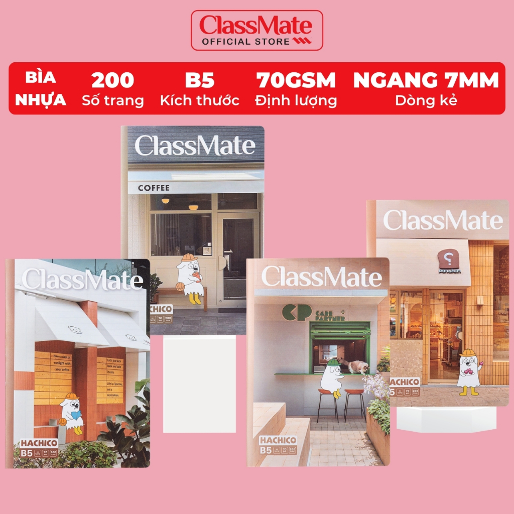 Vở Kẻ Ngang 200 Trang Vở ClassMate 70GSM Vở Viết Bìa Nhựa Hachico Chống Nước Vở Học Sinh Sinh Viên G