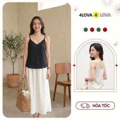 Áo 2 dây nữ trơn vải lụa satin 4LOVA thiết kế đan lưng sexy, sang chảnh