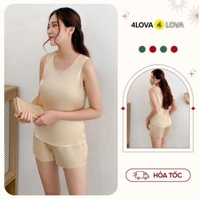 Bộ đồ ngủ nữ sát nách 4LOVA mặc nhà vải lụa satin mềm mịn cao cấp