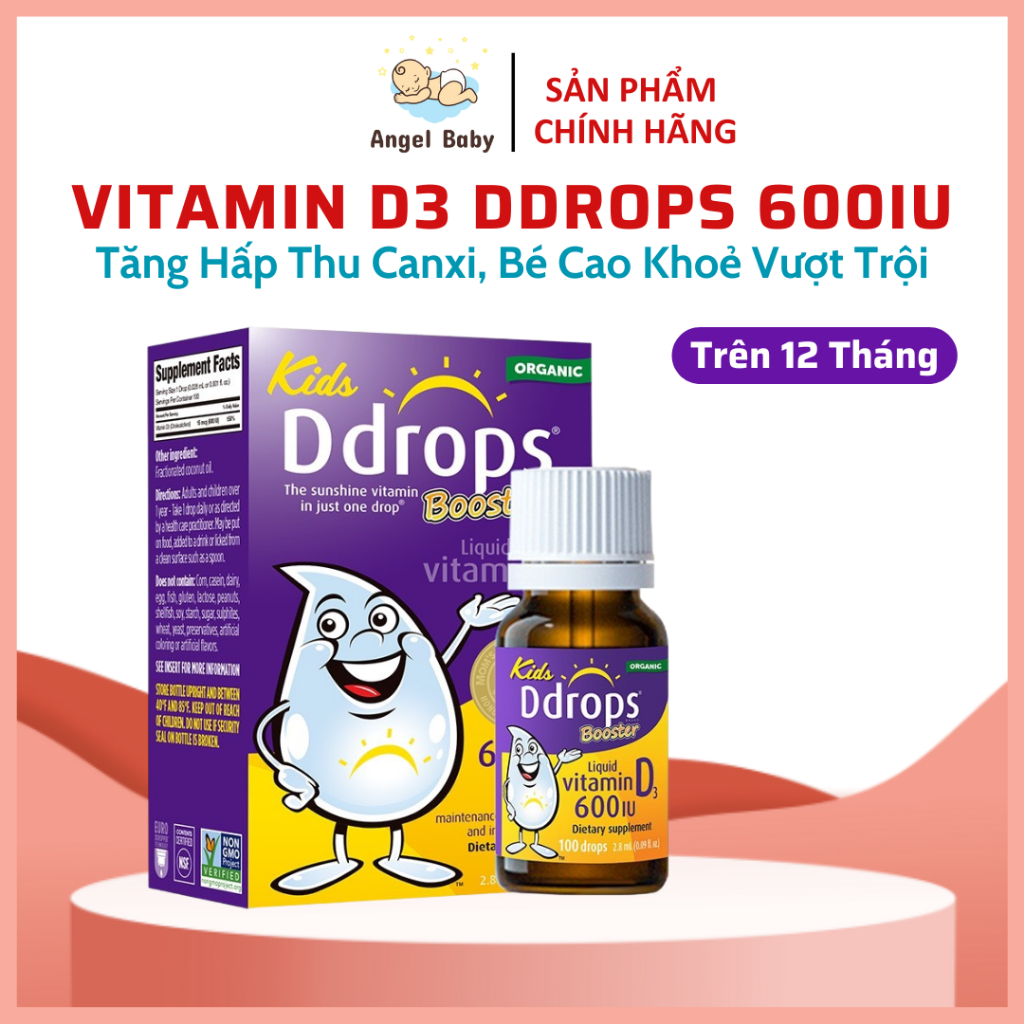 [Chính Hãng] Vitamin D3 Ddrops Baby 600IU hỗ trợ cho bé  hấp thu canxi giúp xương răng phát triển