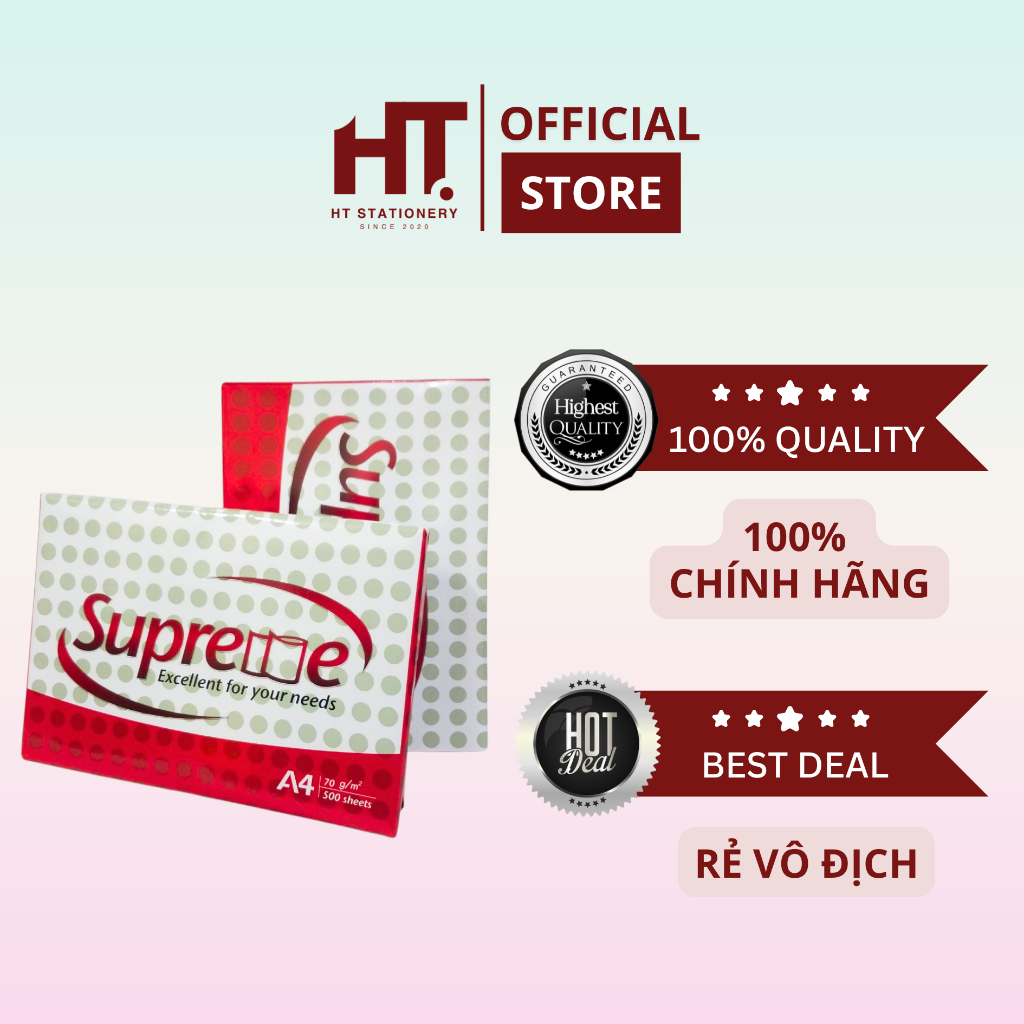 [HT STATION x SUPREME] Giấy in A4 500 tờ Supreme 70gsm chất lượng cao