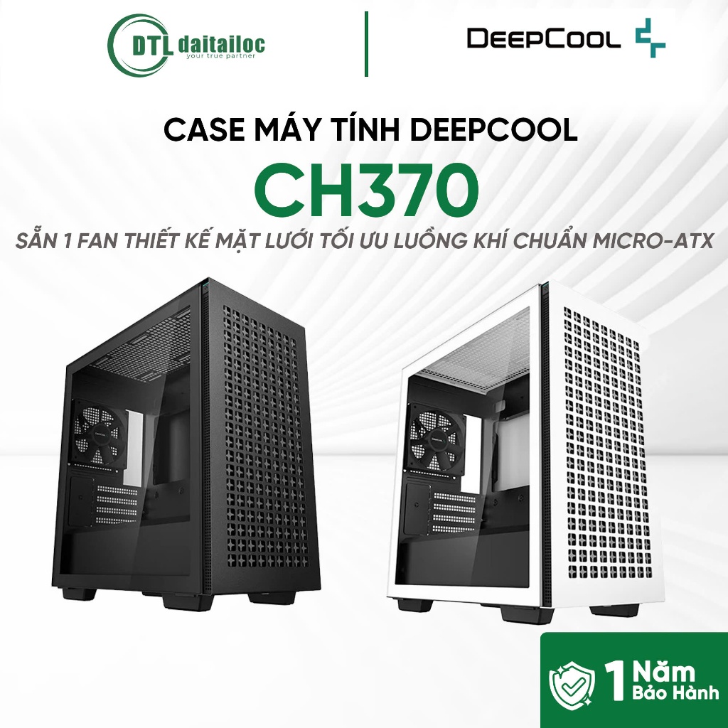 Case Deepcool CH370 Sẵn 1 fan Micro ATX Đen Trắng Thiết kế mặt lưới tối ưu | Chính Hãng | Bảo Hành 1
