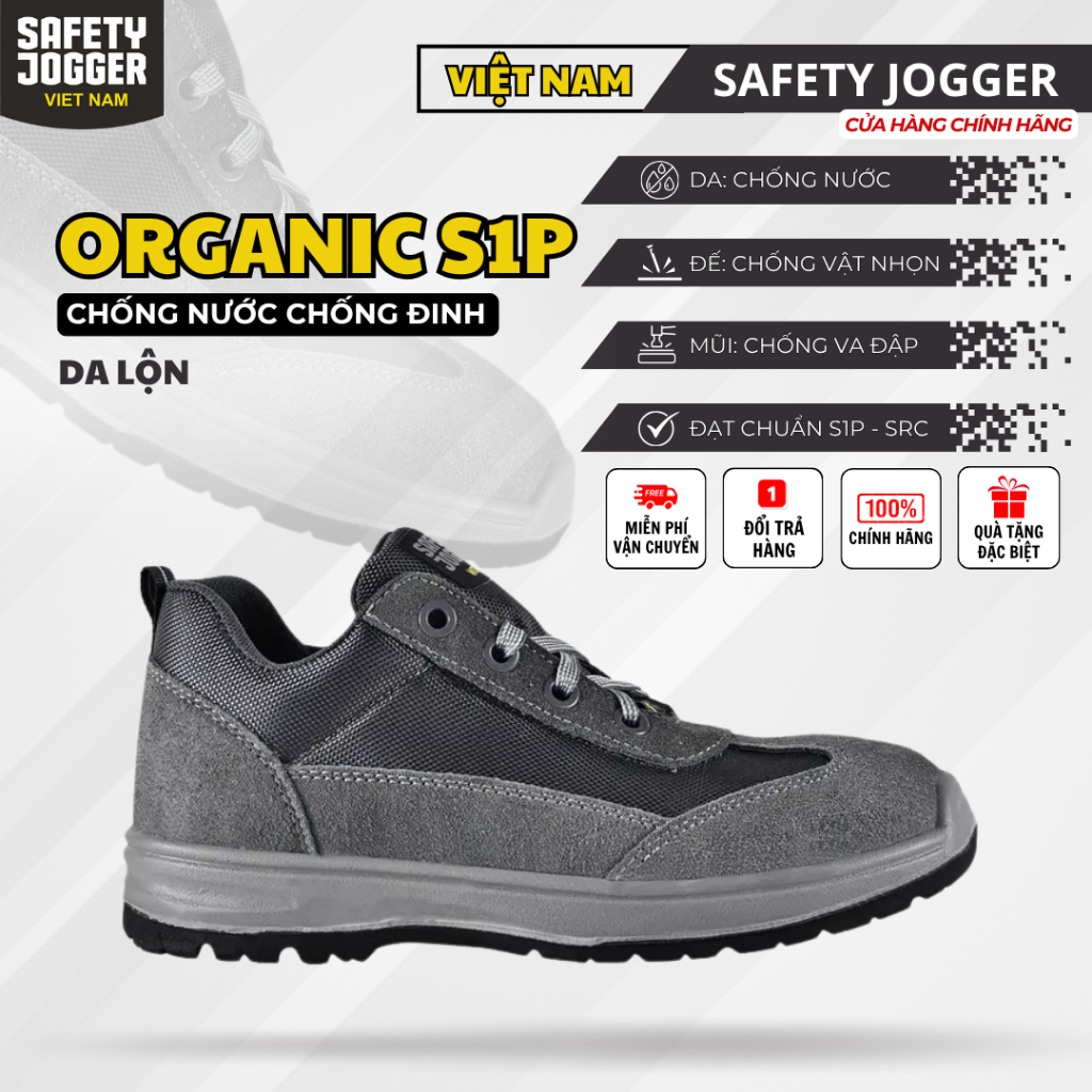 [SAFETY JOGGER] Giày Bảo Hộ Safety Jogger Organic Da Lộn Chống Đinh Va Đập Chống Hóa Chất Tĩnh Điện