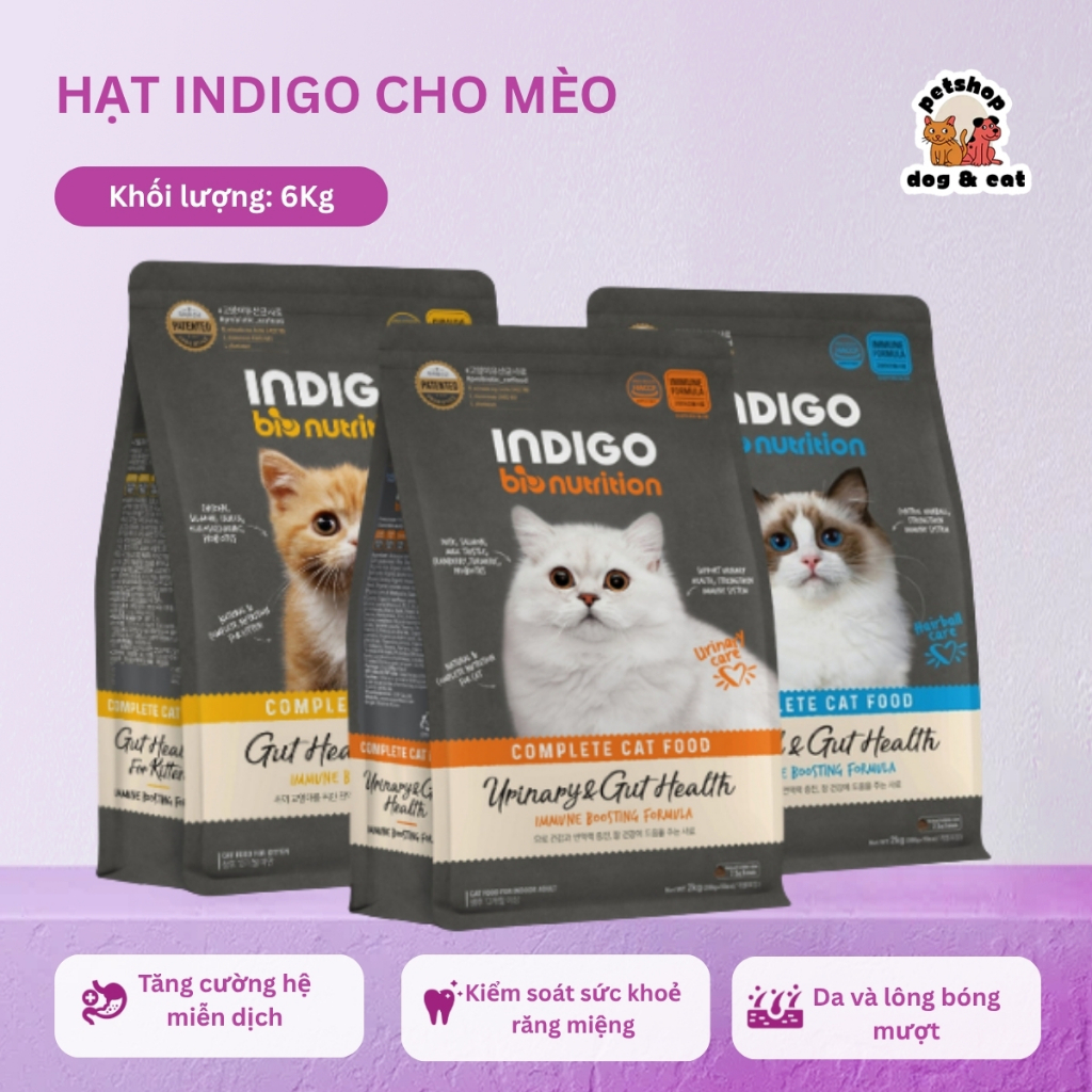 (INDIGO 6kg) Hạt mèo INDIGO 6kg tiêu búi lông, tiết niệu, mèo con - Dog&Cat