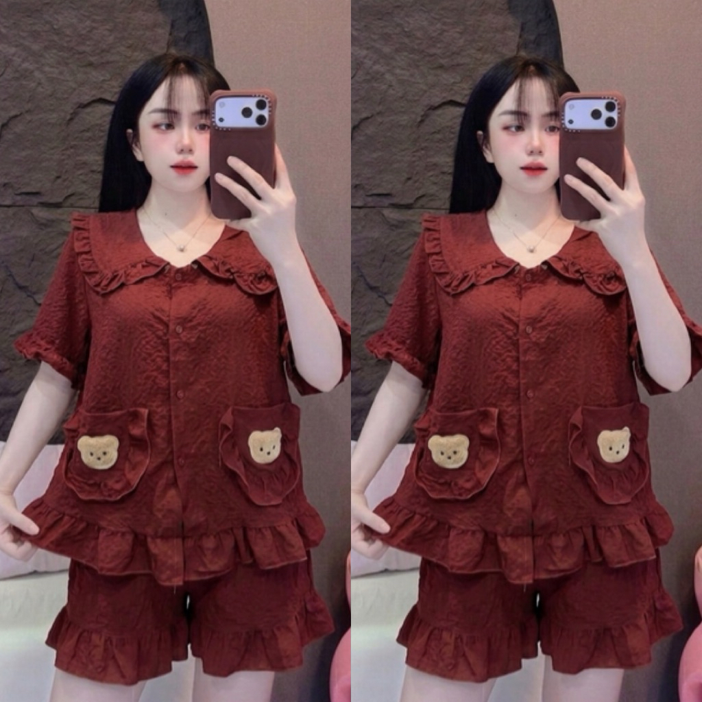 Set Bộ Nữ , Set Bộ Ngủ Đũi 2 Túi Gấu Nâu Đùi