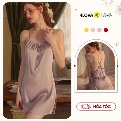 Váy ngủ lụa 4LOVA kiểu dáng nơ ngực xẻ tà mềm mại quyến rũ Lotus - EVA 0161