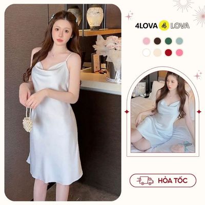 Váy ngủ cổ đổ 4LOVA lụa satin cao cấp mềm mại quyến rũ - Váy ngủ Lily - EVA0155