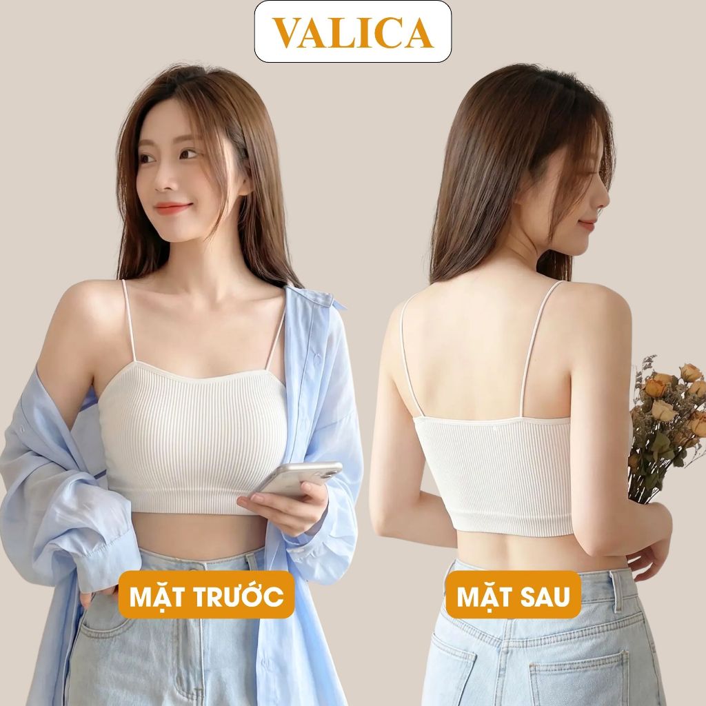 Áo bra nữ 2 dây chất gân tăm có sẵn đệm - Áo 2 dây cotton mềm mại dễ phối đồ VALICA B7719