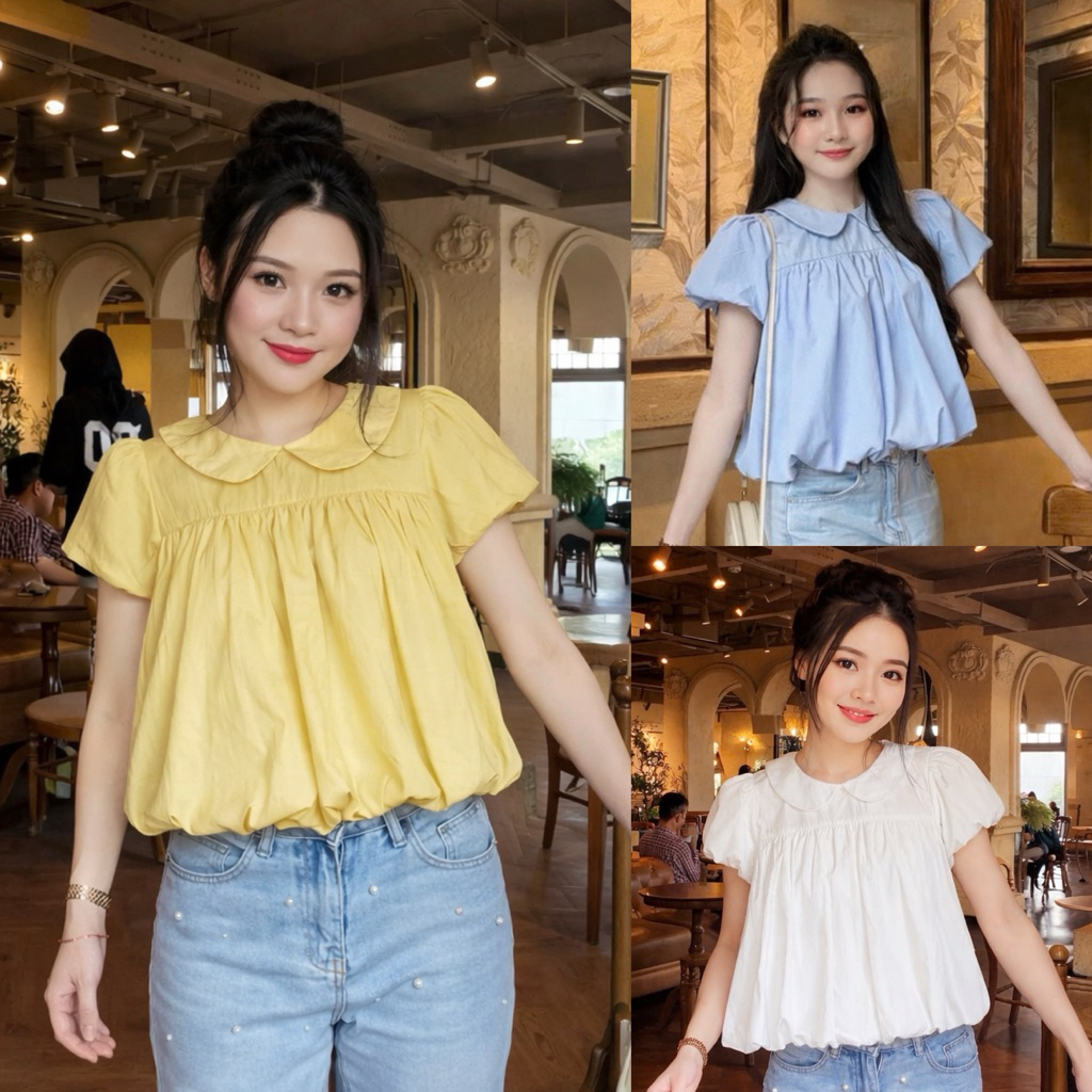 Áo kiểu hot trend nữ babydoll tay phồng cổ sen dáng bí đáng yêu LOVITY BS996