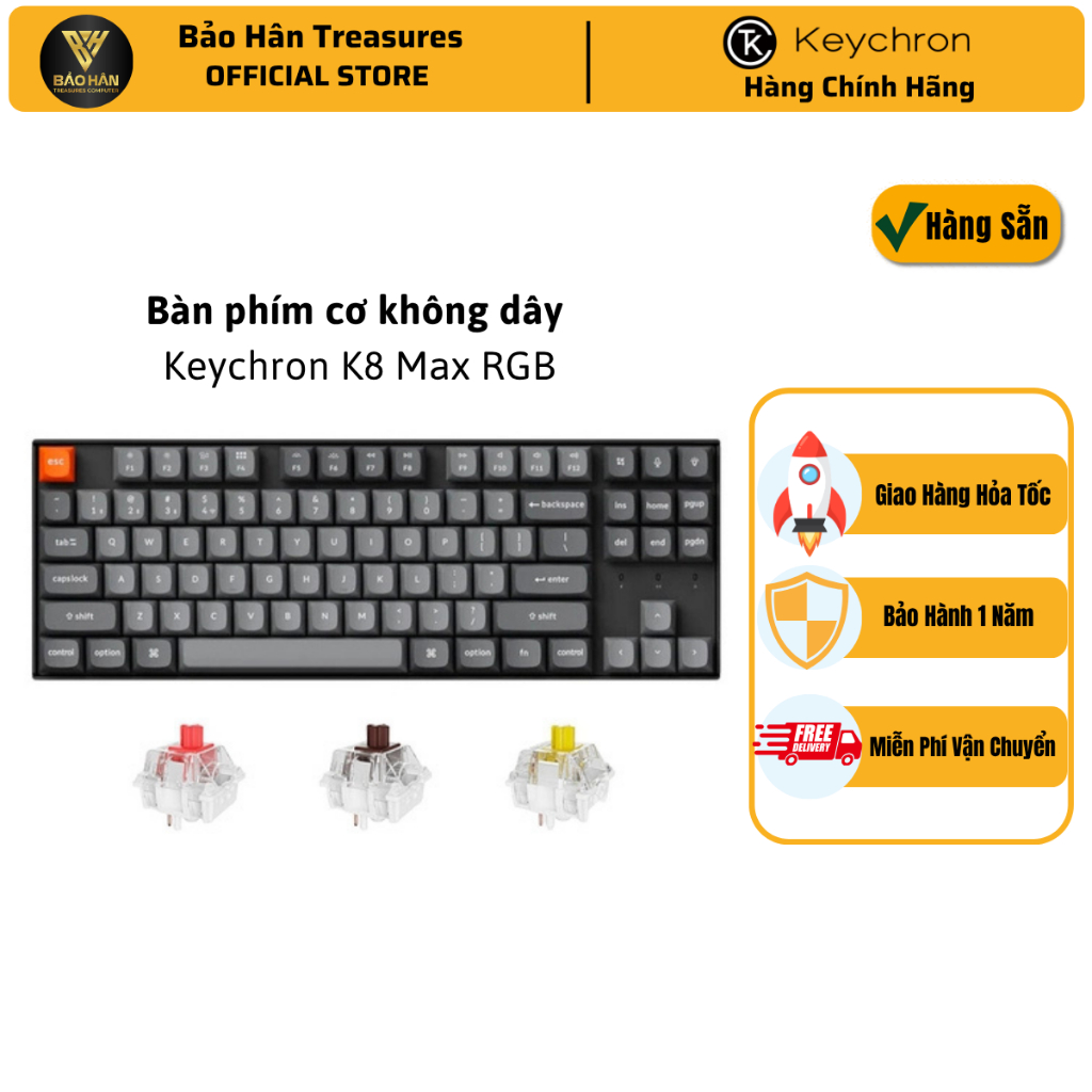 Bàn phím vi tính Keychron K8M-J3 K8 Max Swappable RGB Backlight Aluminum Brown Switch - Black - Hàng