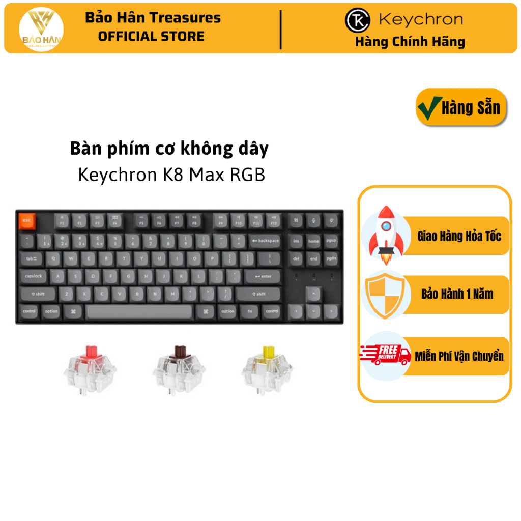 Bàn phím vi tính Keychron K8M-J3 K8 Max Khung Nhôm, Led RGB, Hỗ trợ Hotswaps (Keychron Super Brown S