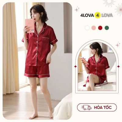 Bộ pyjama mặc nhà nữ 4LOVA set đồ ngủ sang trọng mềm mại lụa satin đẹp dáng áo cộc tay quần short
