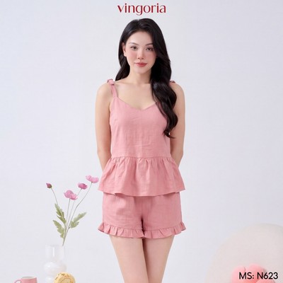 Bộ ngủ 2 dây đồ mặc nhà chất đũi VINGO/VINGORIA mặc xuân hè N623