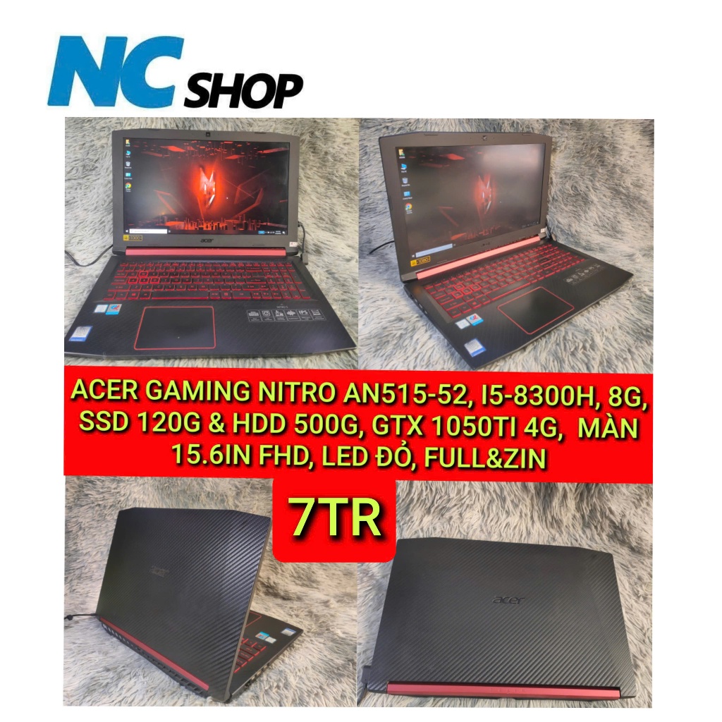 LAPTOP ACER GAMING NITRO AN515-52, I5-8300H, 8G, SSD 120G & HDD 500G, GTX 1050TI 4G,  MÀN 15.6IN FHD