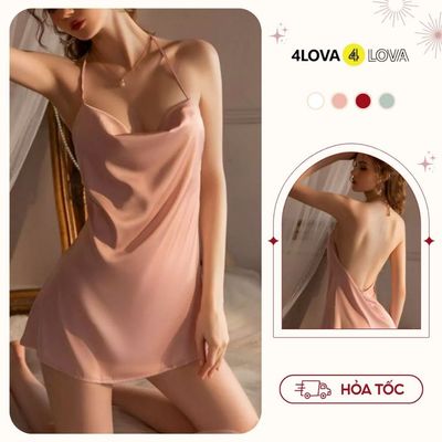 Váy ngủ 2 dây 4LOVA lụa Pháp cao cấp cổ yếm quyến rũ EVA128