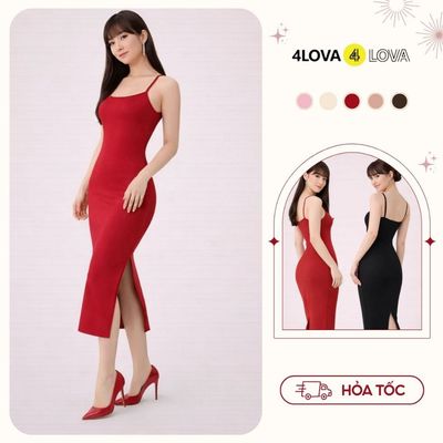 Váy Body Thun Dáng Dài 4LOVA Ôm Body Xẻ Tà Sau Lưng Sexy Quyến Rũ, Phong Cách Sang chảnh EVA-VBD0165