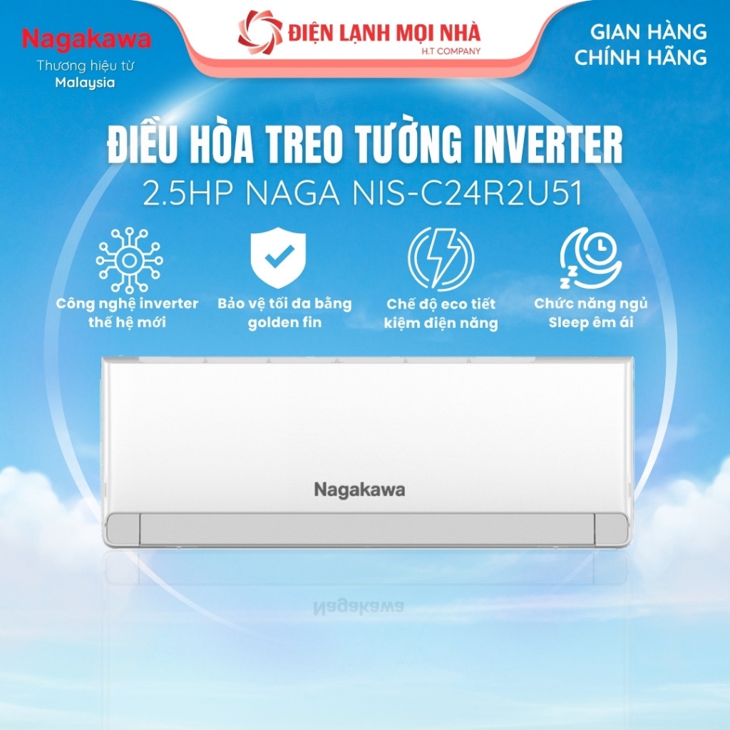 Điều Hòa|Máy Lạnh Nagakawa Inverter 2.5HP NIS-C24R2U51 – Làm Lạnh Nhanh, Tiết Kiệm Điện, Tự Làm Sạch