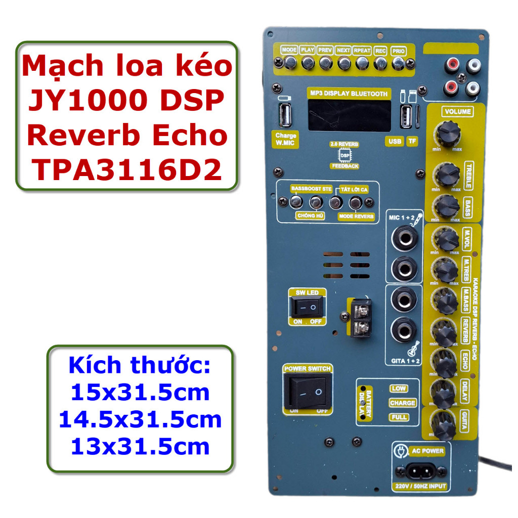 Mạch loa kéo JY1000 DSP Reverb TPA3116D2 150W – Amp loa kéo chuyên dụng, full chỉnh âm, chống hú