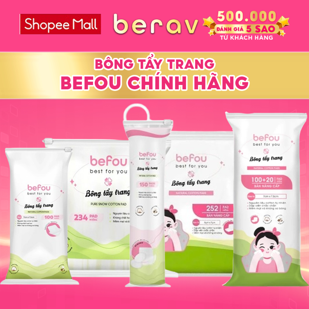 Bông Tẩy Trang Cotton Befou 234 Miếng Vuông