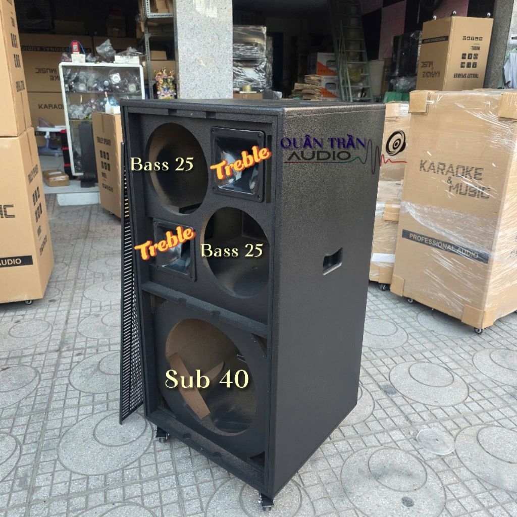 Vỏ Loa Kéo ( 2 Bass 25, 2 Treble, 1 Bass Sub 40 )_KT Mạch 19×38cm