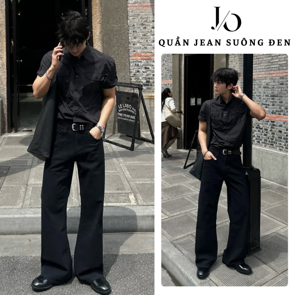 Quần Jean Nam Màu Đen Basic Suông Ống Rộng Cạp Cao Quần Jean Nam Denim Không Xù BIGSIZE From Đứng