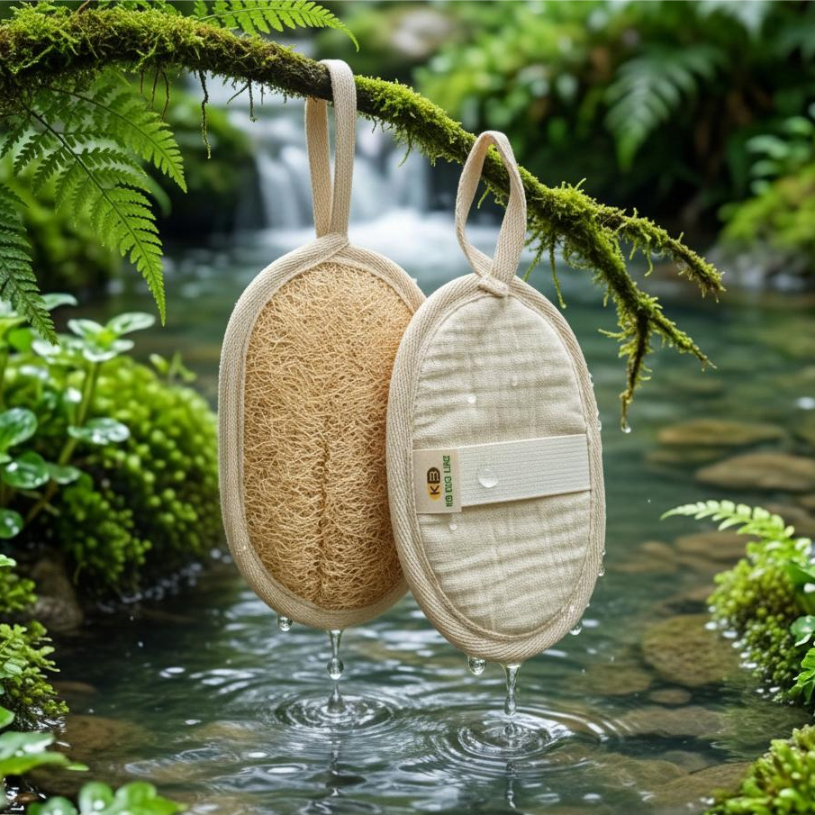 Bông Tắm Xơ Mướp Tự Nhiên KB Ecolife Organic-Size 9x13cm-OCOP 4 Sao-Dưỡng Ẩm Da Tẩy Tế Bào Chết