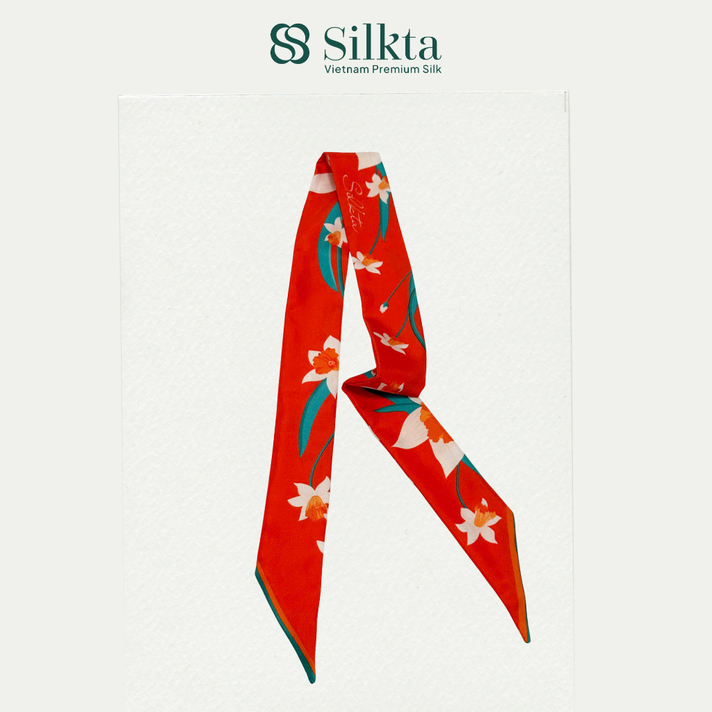 Khăn twilly lụa tơ tằm tự nhiên cao cấp Silkta Hương Sắc Thủy Tiên Phụ kiện túi xách & quàng cổ sang