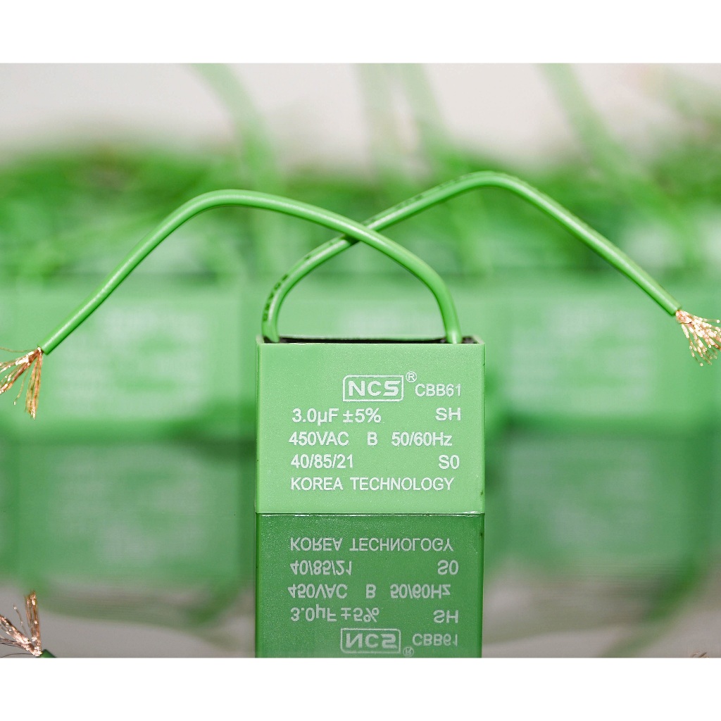 (3uf) Tụ Quạt 3uf - CBB61 450VAC tụ xanh NCS nhập khẩu mẫu mới 2026.