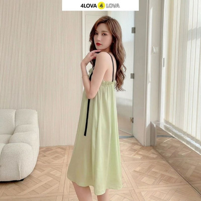 Váy ngủ lụa 2 dây 4LOVA dáng suông phối dây Plume VHL1
