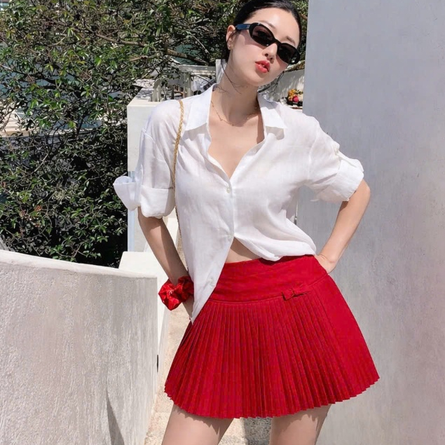 WEYOU - Chân váy xếp ly nhỏ phối nơ, chân váy ngắn xòe tiểu thư, có quần bảo hộ CVCG06 | BigBuy360 - bigbuy360.vn