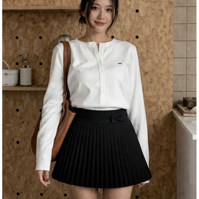 WEYOU - Chân váy xếp ly nhỏ phối nơ, chân váy ngắn xòe tiểu thư, có quần bảo hộ CVCG06 | BigBuy360 - bigbuy360.vn