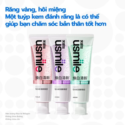 UsmileToothpastes Kem Đánh Răng Làm Trắng usmile Hết ố vàng răng & hơi thở khó chịu Và Tươi Mới mảng bám vàng răng 110g
