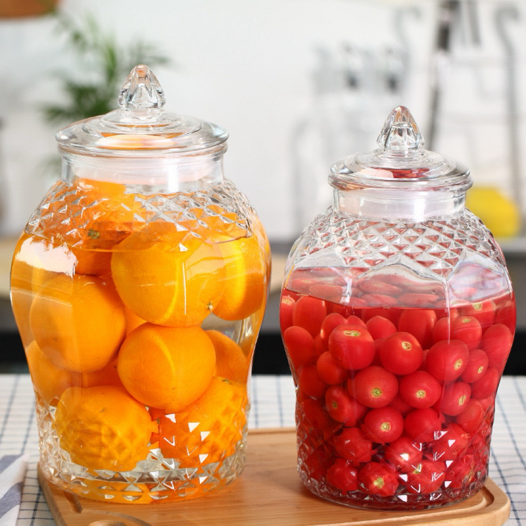 Bình ngâm rượu thuỷ tinh hoạ tiết kim cương 3L, 6L, 8L, 10L, 15L, 25L có vòi và không vòi