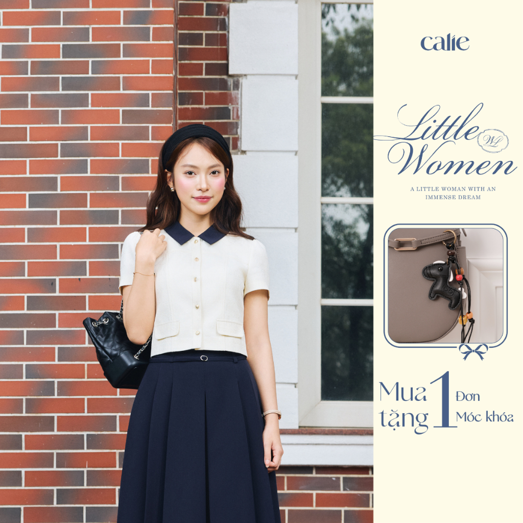 (Little Women) Áo kí giả gấm nảy phối cổ xanh, chất liệu cao cấp mịn mát nữ tính thời trang nữ Calie ACC622 | BigBuy360 - bigbuy360.vn