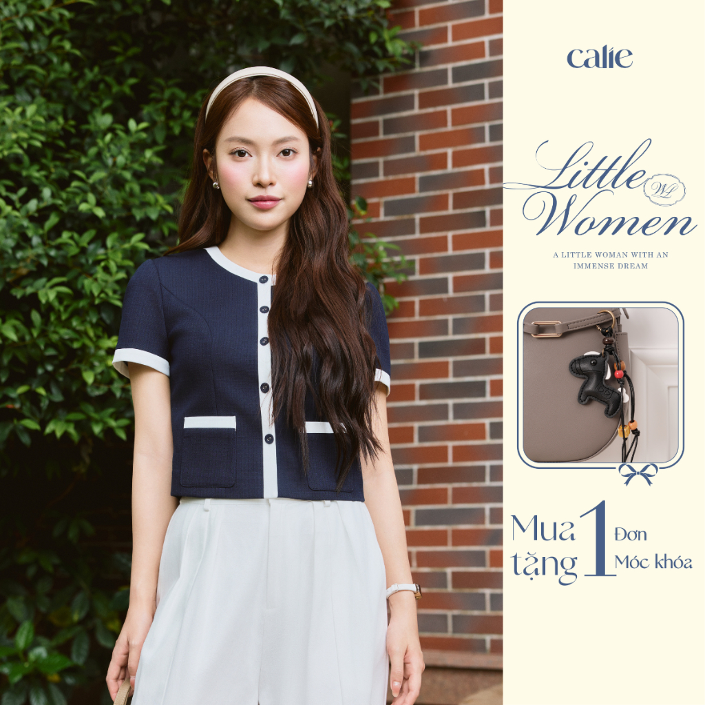 (Little Women) Áo cách điệu cộc tay chéo hàn phối viền, chất liệu cao cấp hiện đại thời trang thiết kế Calie ACC624