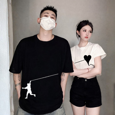 Áo phông nam nữ in hình trái tim chất thun cotton Loza G0457